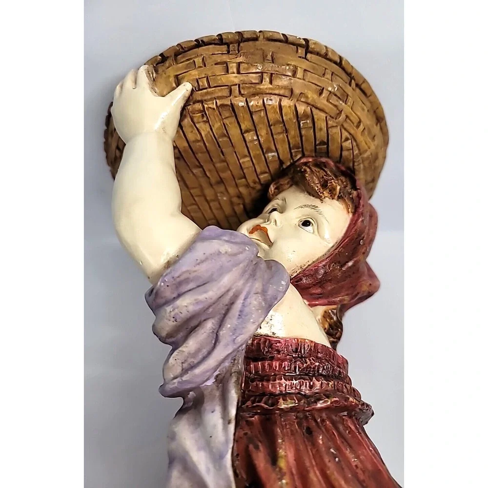 1998 Chrisdon Kneeling Girl with Basket Garden Art Bird Bath/Feeder/Plant Holder